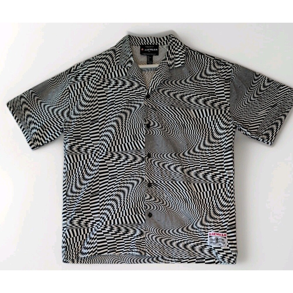 Forever 21 Airwalk Rayon Button Down Shirt Y2K Dizzy Print
